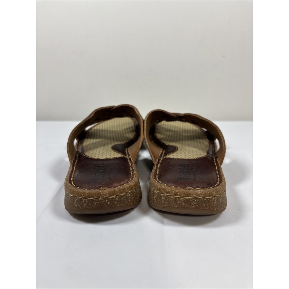 Born Womens 7 Cross Cross Slip On MLAS Brown Leather Slides Flats Casual Comfort - Picture 5 of 12
